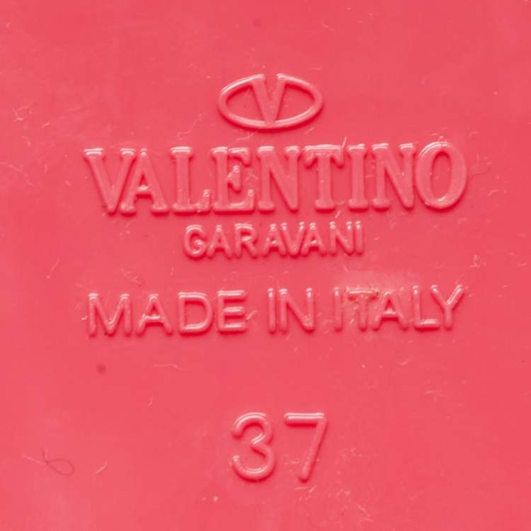 Pre Owned Valentino Pink Jelly Rockstud Ankle Strap Flats Size 37