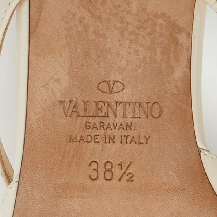 Pre Owned Valentino Cream Leather VLogo Pointed Toe Mule Sandals Size 38.5