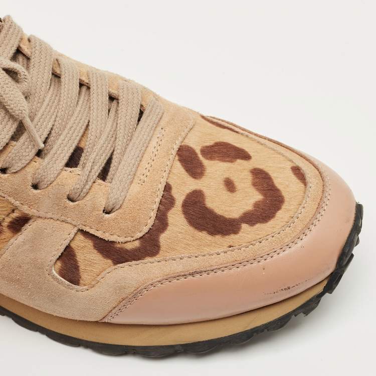 Pre Owned Valentino Multicolor Leopard Print Calfhair and Suede Rockrunner Sneakers Size 39