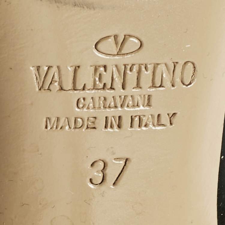 Pre Owned Valentino Black/Beige Patent Leather and Leather Rockstud Ankle Strap Pumps Size 37