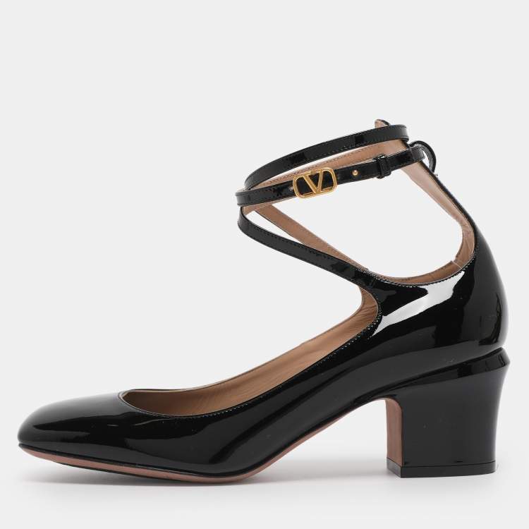 Pre Owned Valentino Black Patent Leather Tan-Go 60 Pumps Size 38