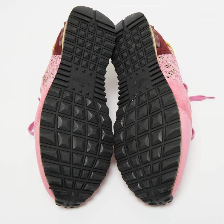 Pre Owned Valentino Multicolor Lace and Leather Lace Rockrunner Low Top Sneakers Size 40