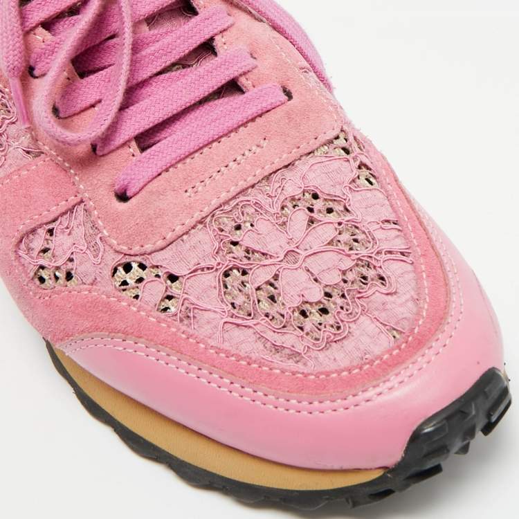 Pre Owned Valentino Multicolor Lace and Leather Lace Rockrunner Low Top Sneakers Size 40