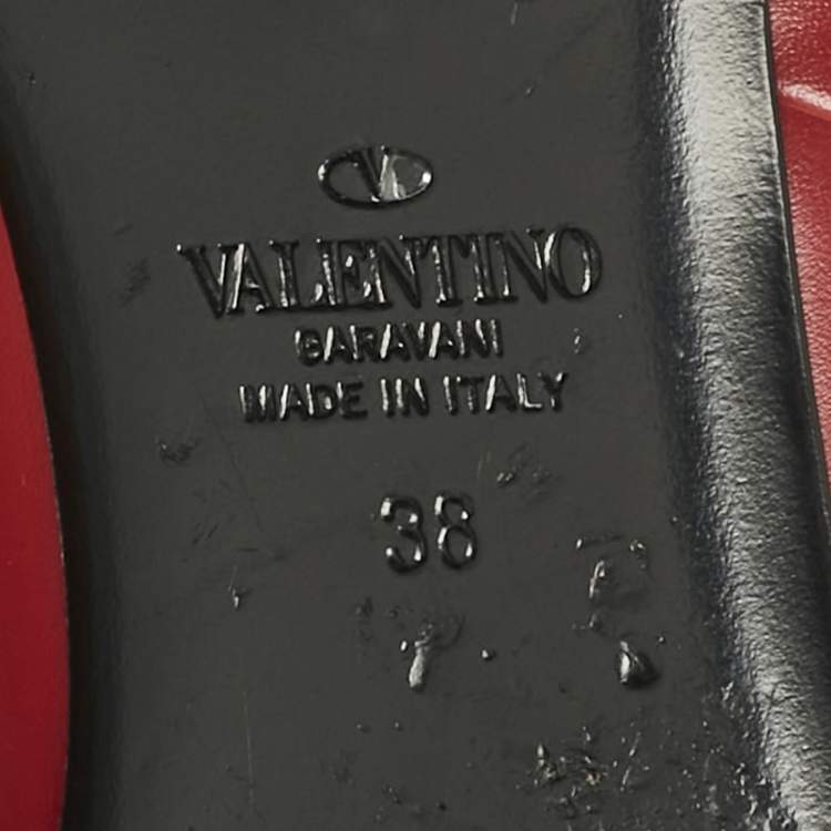 Pre Owned Valentino Burgundy Leather Roman Stud Flat Mules Size 38