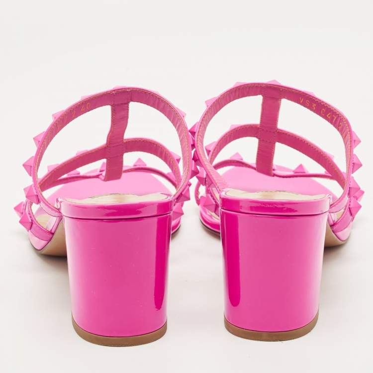 Pre Owned Valentino Pink Patent Leather Rockstud Slide Sandals Size 40