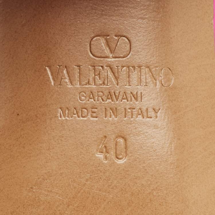 Pre Owned Valentino Pink Patent Leather Rockstud Slide Sandals Size 40