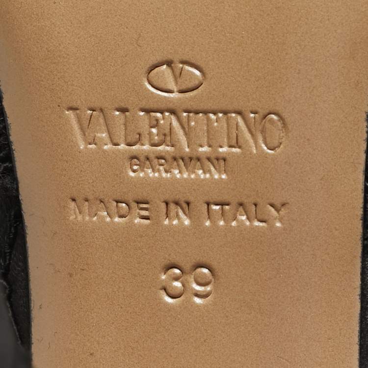 Pre Owned Valentino Black Embroidered Leather Zip Ankle Boots Size 39