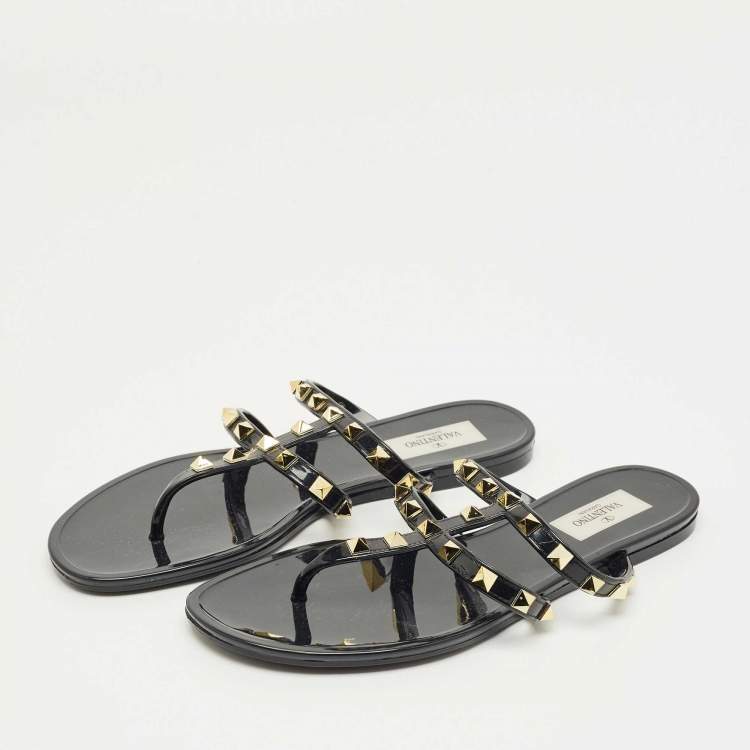 Pre Owned Valentino Black Jelly Escap Flat Slide Size 37