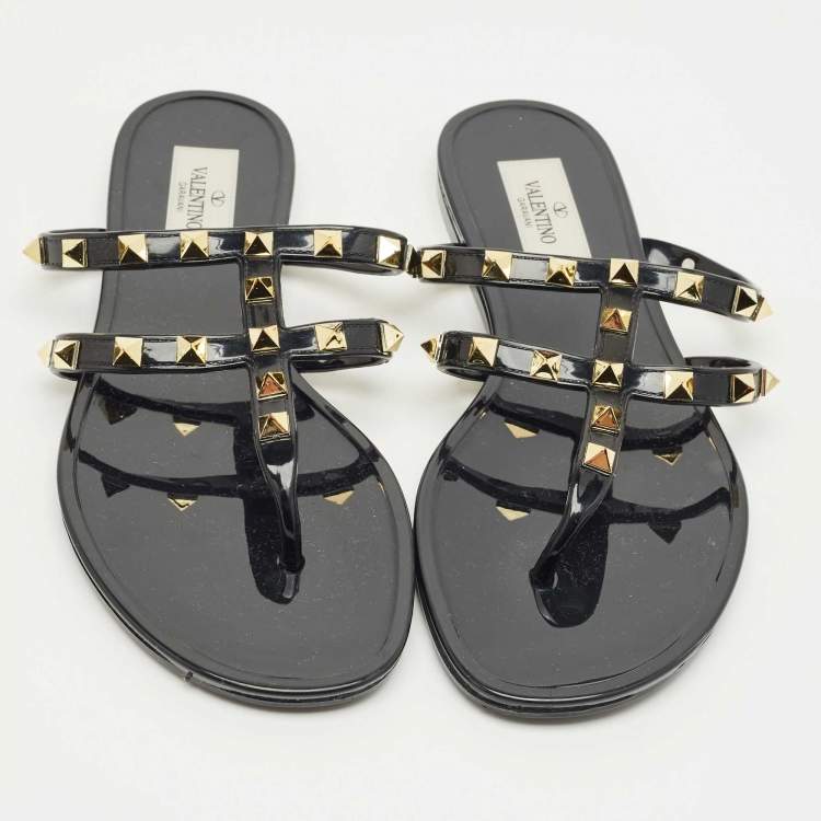 Pre Owned Valentino Black Jelly Escap Flat Slide Size 37