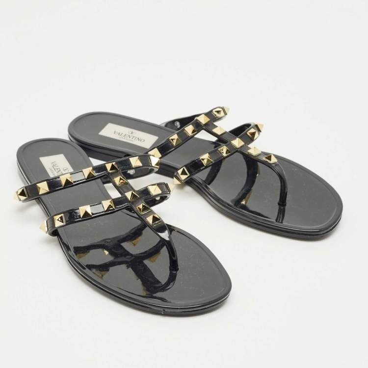 Pre Owned Valentino Black Jelly Escap Flat Slide Size 37