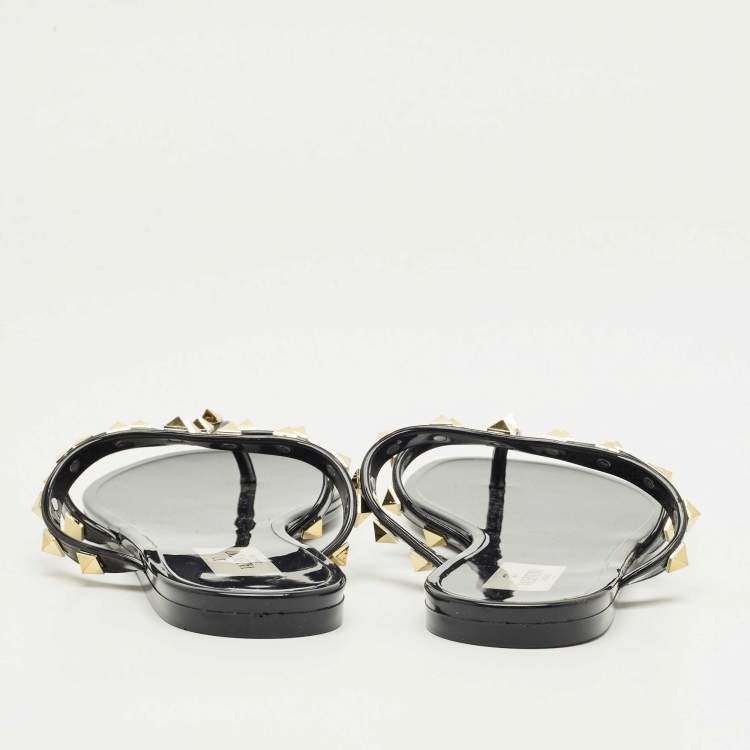 Pre Owned Valentino Black Jelly Escap Flat Slide Size 37