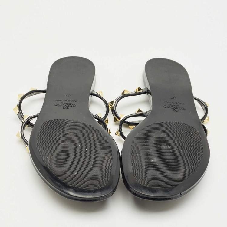Pre Owned Valentino Black Jelly Escap Flat Slide Size 37