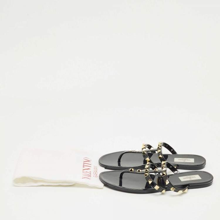 Pre Owned Valentino Black Jelly Escap Flat Slide Size 37