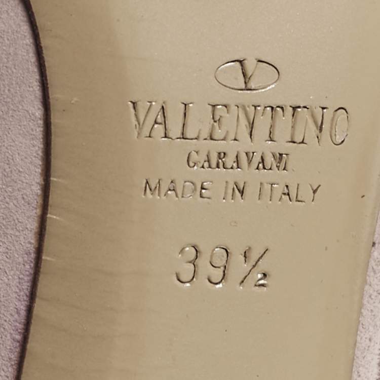 Pre Owned Valentino Beige Suede Rockstud Ankle Strap Pumps Size 39.5