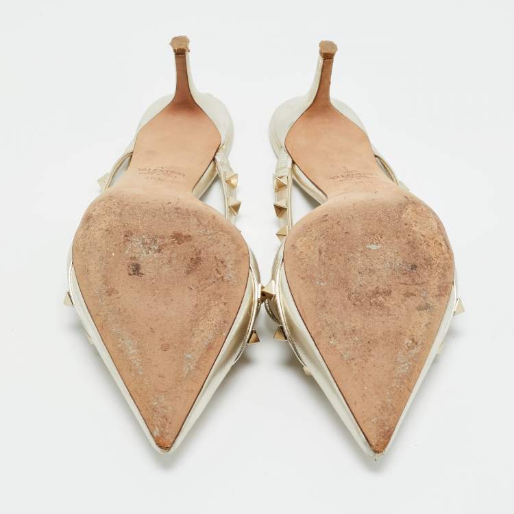 Pre Owned Valentino Silver Leather and Mesh Rockstud Pumps Size 38.5