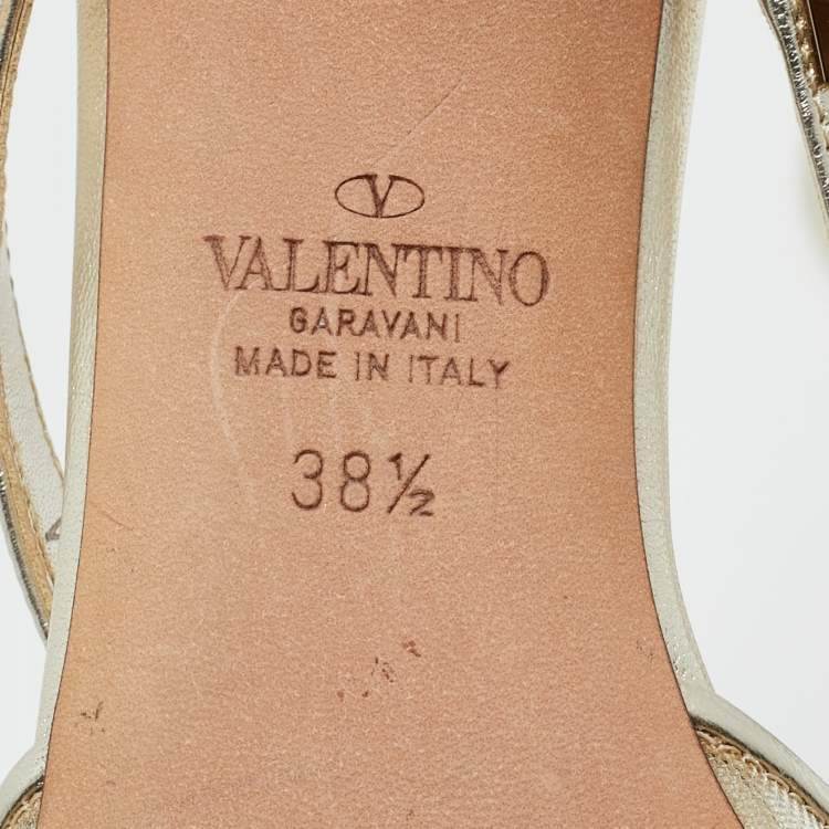 Pre Owned Valentino Silver Leather and Mesh Rockstud Pumps Size 38.5