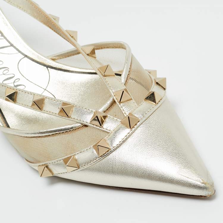 Pre Owned Valentino Silver Leather and Mesh Rockstud Pumps Size 38.5