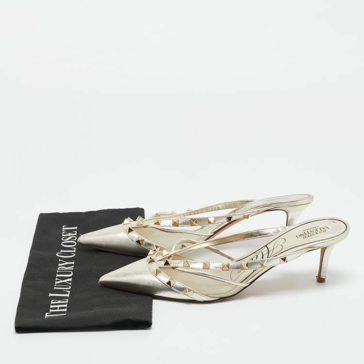 Pre Owned Valentino Silver Leather and Mesh Rockstud Pumps Size 38.5
