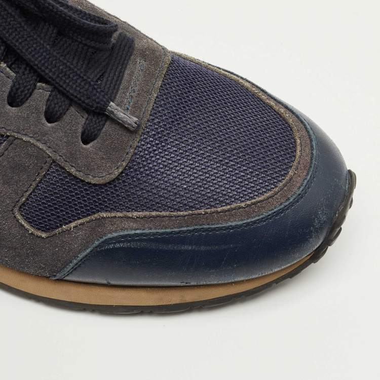 Pre Owned Valentino Blue Leather and Mesh Rockrunner Lace Up Sneakers Size 42