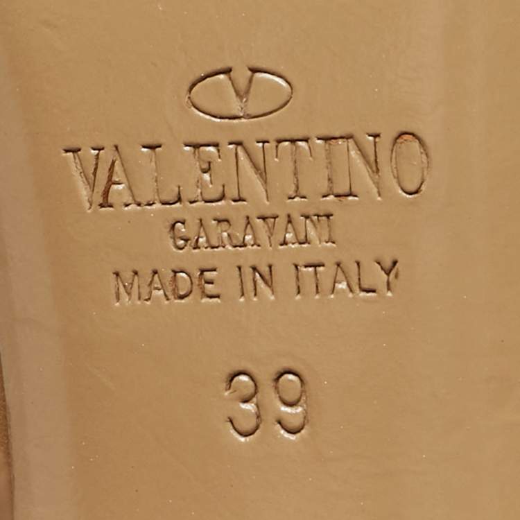 Pre Owned Valentino Beige Suede Rockstud Ankle Strap Pumps Size 39