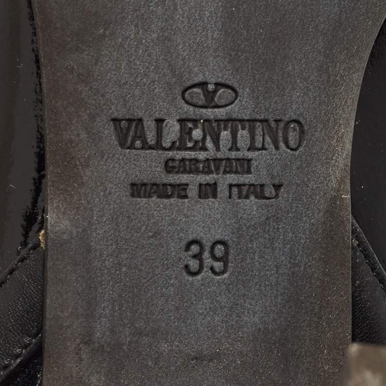 Pre Owned Valentino Black Patent Leather Rockstud Ankle Boots Size 39