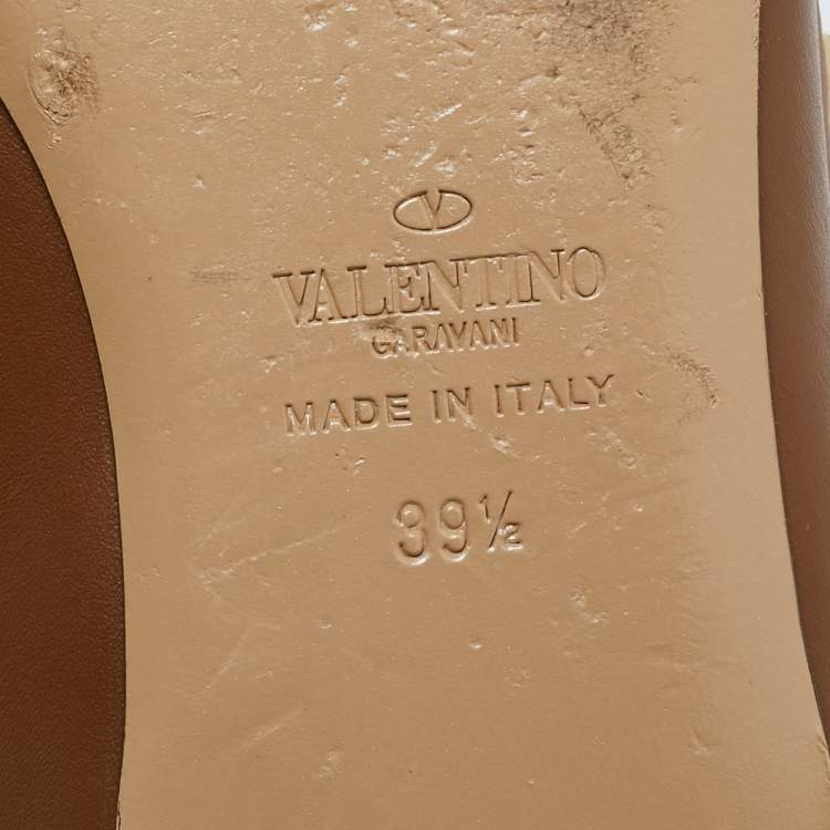 Pre Owned Valentino Brown/Beige Leather Rockstud Ballet Flats Size 39.5