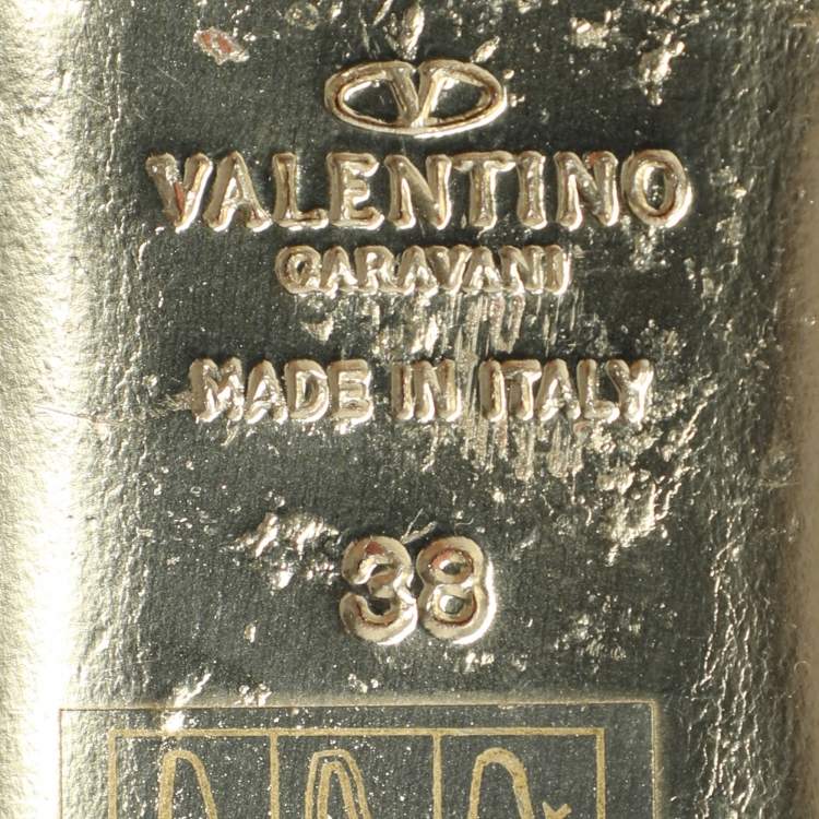 Pre Owned Valentino Metallic Gold Leather Embellished Flat Sandals Size 38