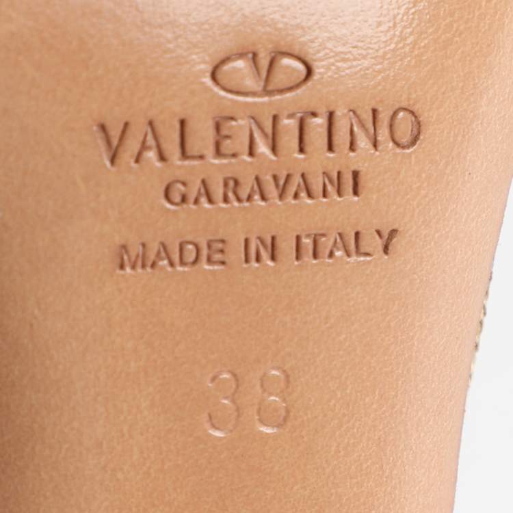 Pre Owned Valentino Beige Fabric Crystal Embellished Ankle Strap Sandals Size 38