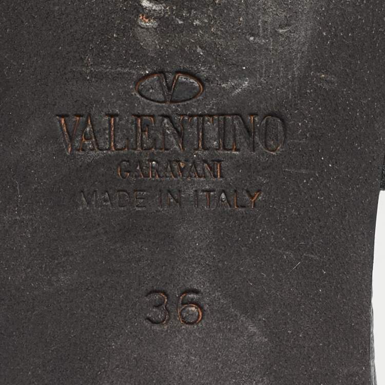 Pre Owned Valentino Black Leather Rockstud Ankle Strap Sandals Size 36