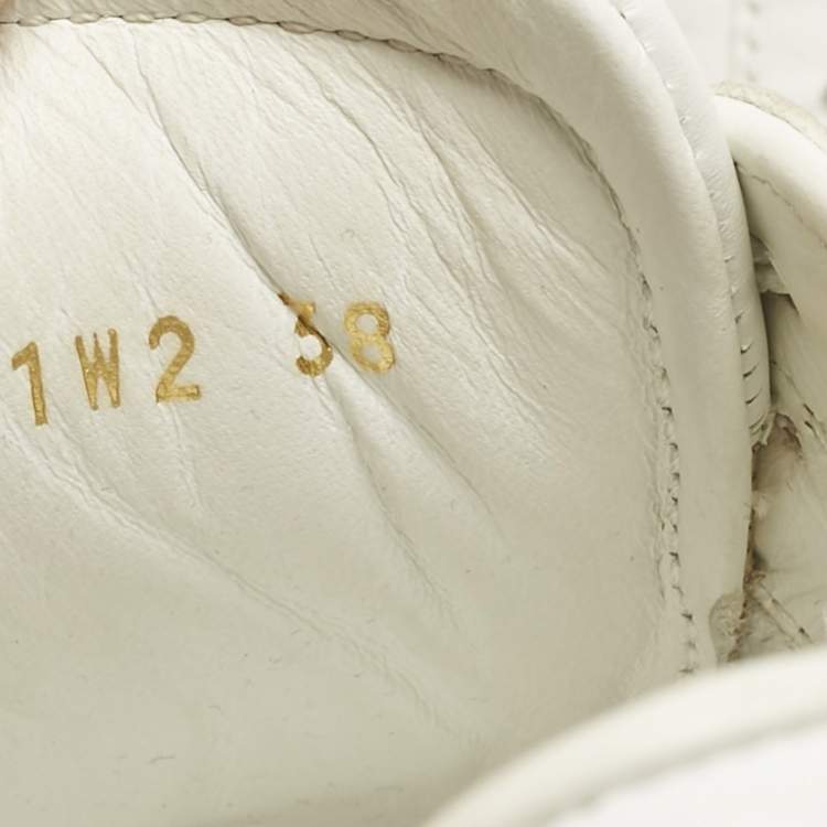 Pre Owned Valentino White/Gold Leather Rockstud Low Top Sneakers Size 38