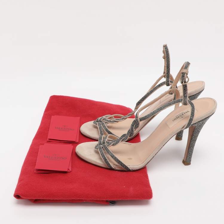 Pre Owned Valentino Beige Suede T-Strap Sandals Size 38.5