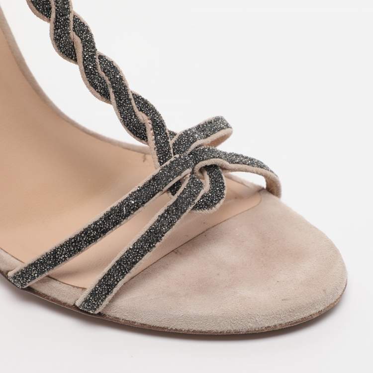 Pre Owned Valentino Beige Suede T-Strap Sandals Size 38.5