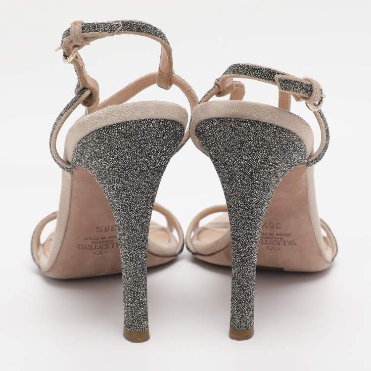 Pre Owned Valentino Beige Suede T-Strap Sandals Size 38.5