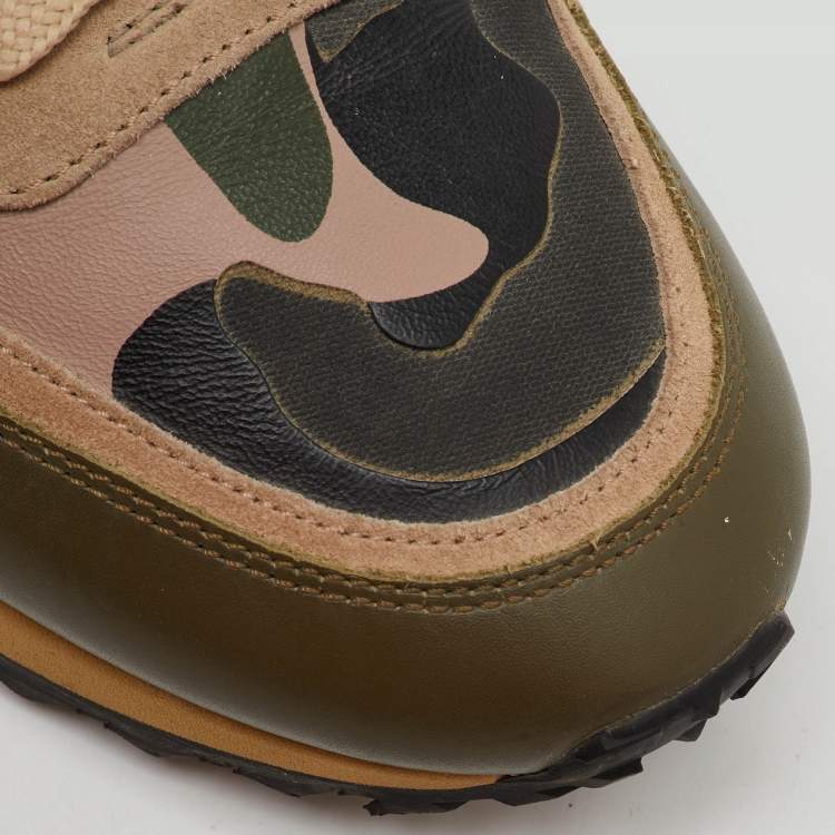 Pre Owned Valentino Multicolor Suede, Canvas and Leather Camouflage Rockrunner Sneakers Size 38
