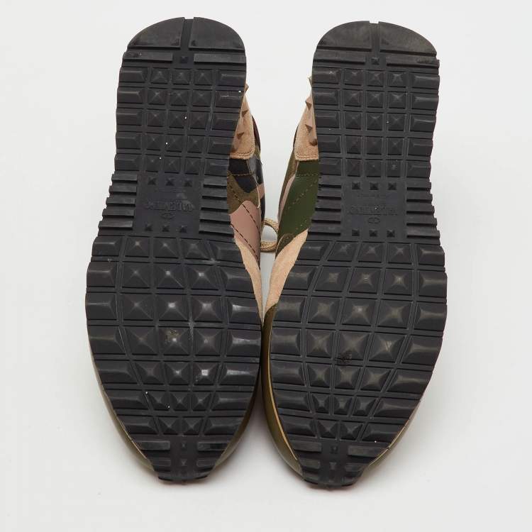 Pre Owned Valentino Multicolor Suede, Canvas and Leather Camouflage Rockrunner Sneakers Size 38
