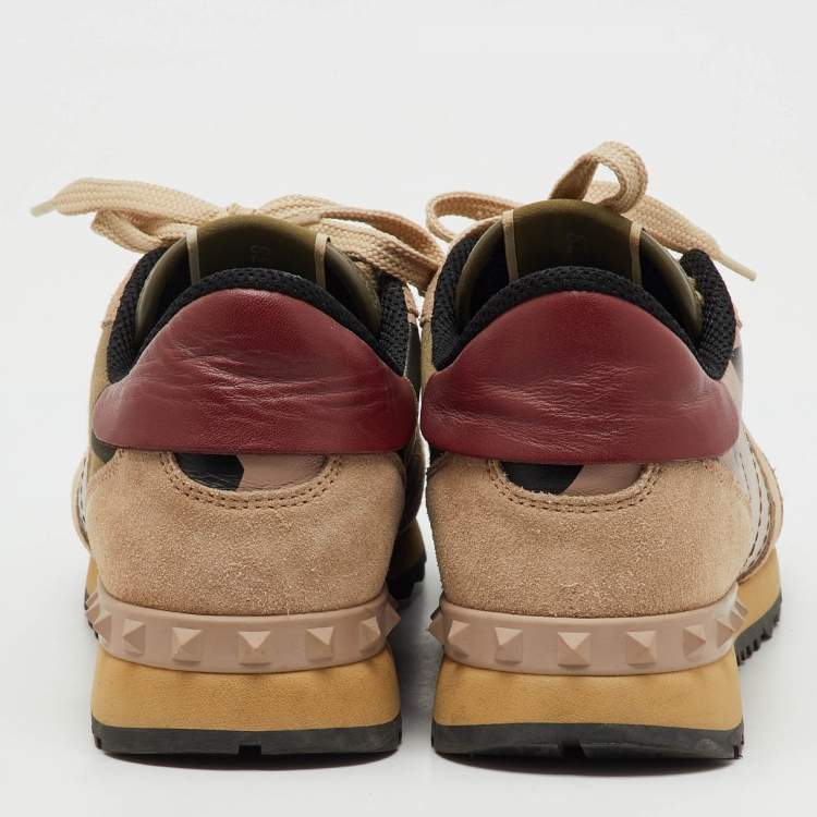 Pre Owned Valentino Multicolor Suede, Canvas and Leather Camouflage Rockrunner Sneakers Size 38