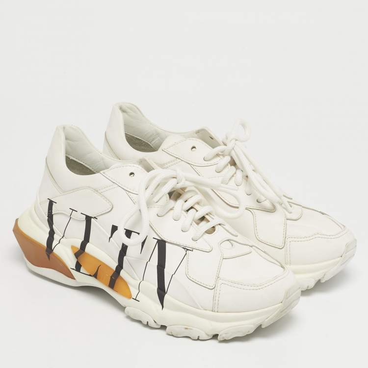 Pre Owned Valentino White Leather VLTN Bounce Sneakers Size 36