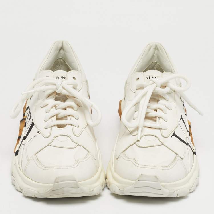 Pre Owned Valentino White Leather VLTN Bounce Sneakers Size 36