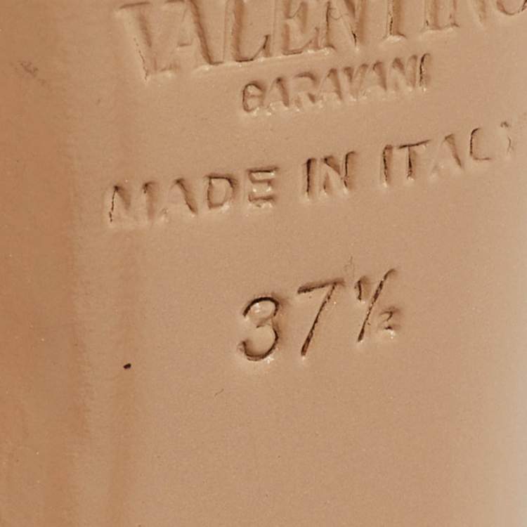 Pre Owned Valentino Red/Dusty Pink Patent Leather Rockstud Peep Toe Platform Pumps Size 37.5