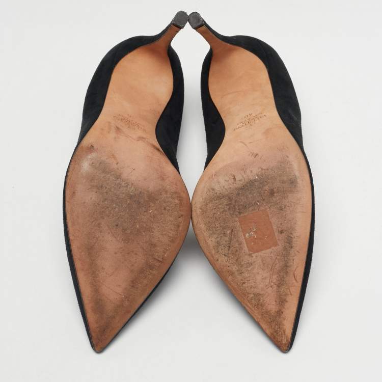 Pre Owned Valentino Black Leather and Suede Rockstud Lace Up Pumps Size 40