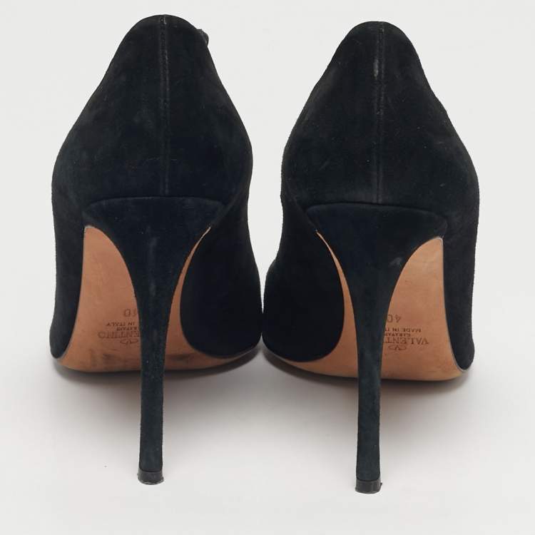 Pre Owned Valentino Black Leather and Suede Rockstud Lace Up Pumps Size 40