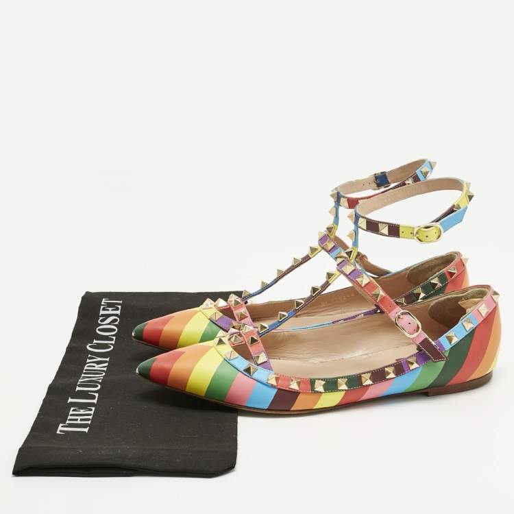 Pre Owned Valentino Multicolor Leather Rockstud Ballet Flats Size 40