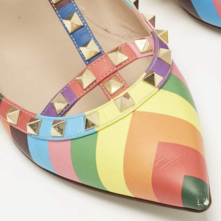 Pre Owned Valentino Multicolor Leather Rockstud Ballet Flats Size 40