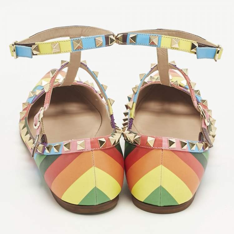 Pre Owned Valentino Multicolor Leather Rockstud Ballet Flats Size 40