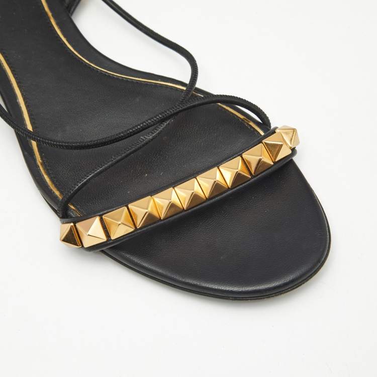 Pre Owned Valentino Black Leather Rockstud Ankle Wrap Sandals Size 37