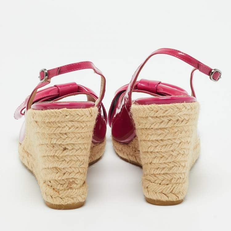 Pre Owned Valentino Purple Patent Leather Bow Espadrille Wedge Slingback Sandals Size 40