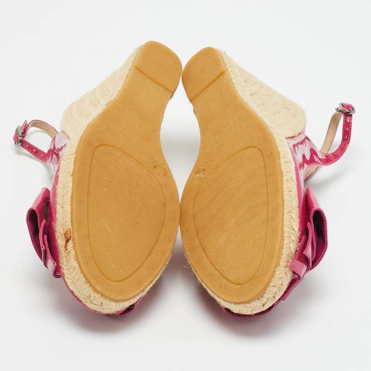 Pre Owned Valentino Purple Patent Leather Bow Espadrille Wedge Slingback Sandals Size 40