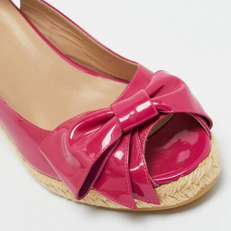 Pre Owned Valentino Purple Patent Leather Bow Espadrille Wedge Slingback Sandals Size 40