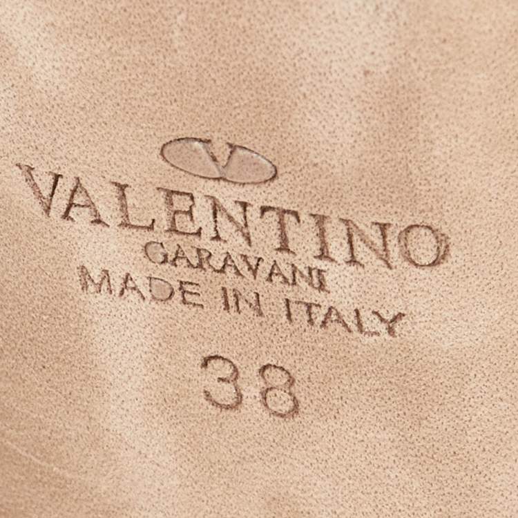 Pre Owned Valentino Gold/Beige Leather Love Latch Eyelet Embellished Pumps Size 38