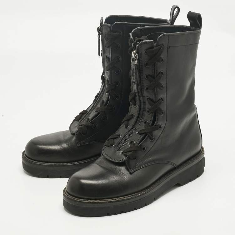 Pre Owned Valentino Black Leather Lace Up Combat Boots Size 39
